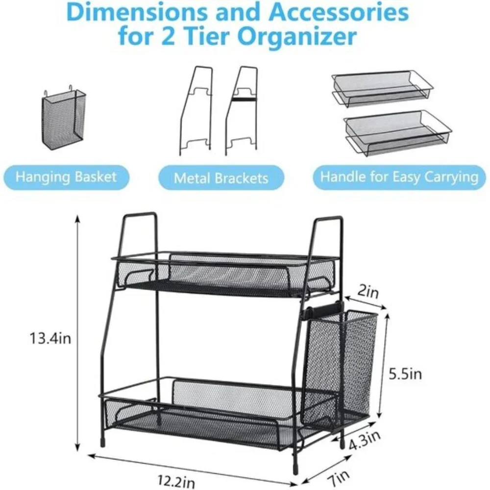 New Black Countertop Organizer, Bathroom, Bedroom & Kitchen Shelf with Basket